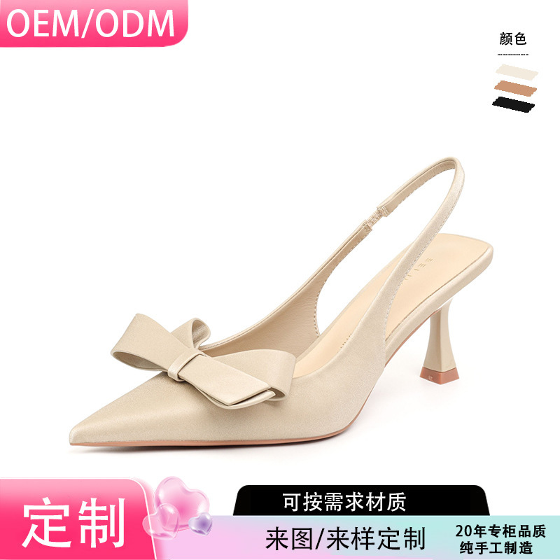 Cross-Border Custom Bow-Tie Pointed-Toe Stiletto High-Heeled Single-Strap Women's Sandals 3299-1 Foreign Trade