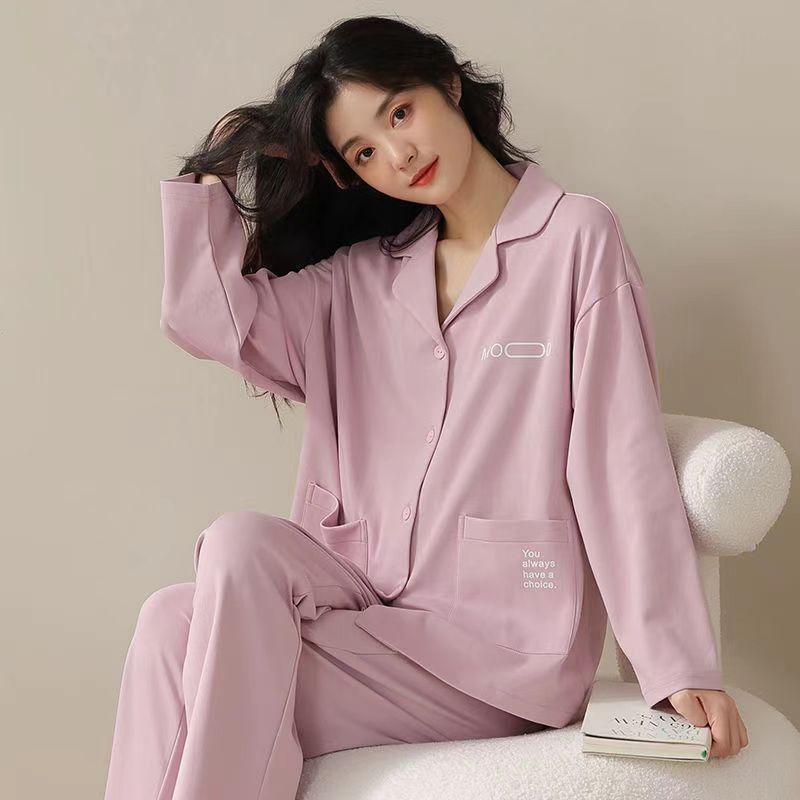 女性用パジャマ 2025 春と秋の新しい純綿薄手長袖パンツ大きいサイズのホーム服セットは屋外で着用でき、シンプルでカジュアルです|undefined