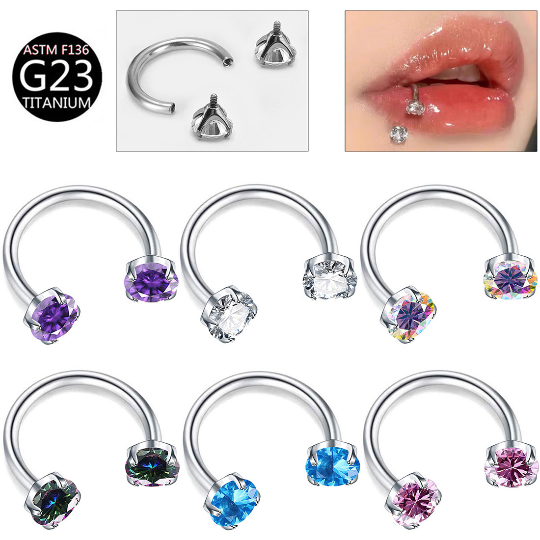 Pointed labret stud close-up product detail
