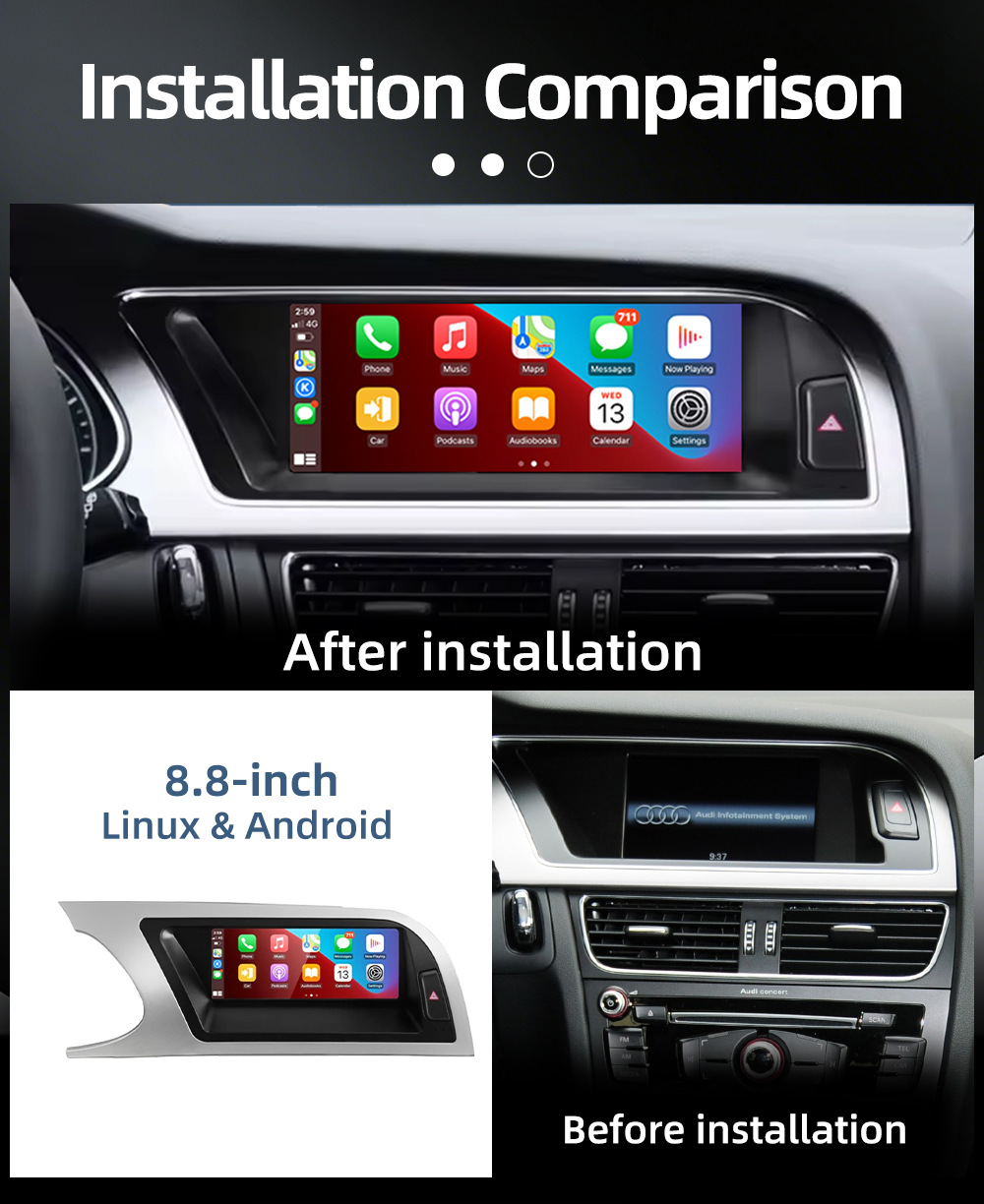 Car navigation central control screen suitable for Audi A4 RS4 B8 B8.5 8K Android reversing camera multimedia playback
