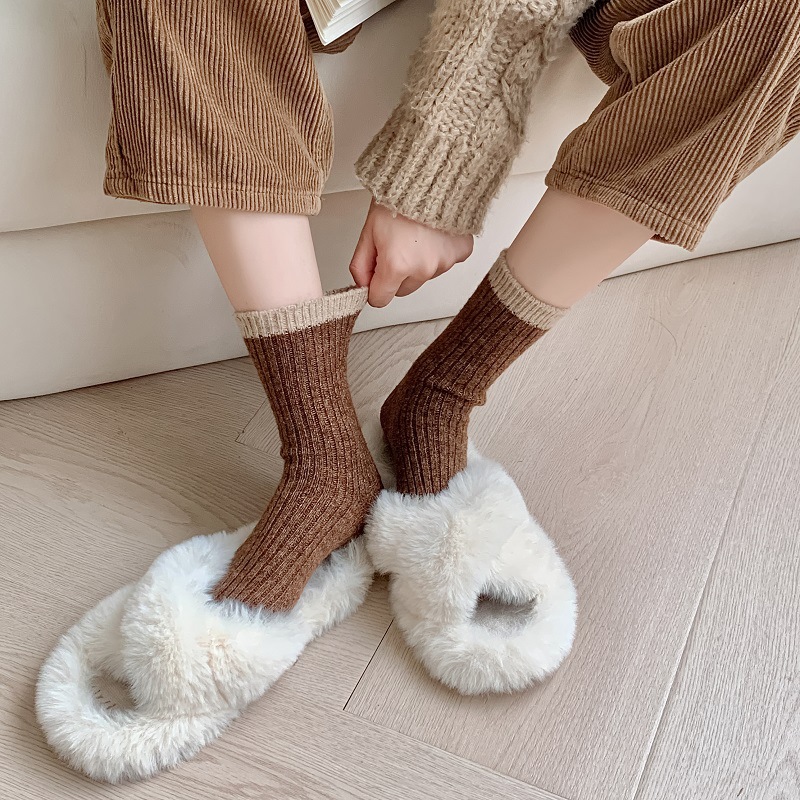 80g Weight Comfort Feel Of Sensation Socks Classification Stretchy Elasticity A Pair Quantity Daily, Street Occasion Comfort Function Color Block Pattern Winter, Autumn Season Women's Gender Japanese Style Style Women's Japanese Style Color Block Wool Crew Socks A Pair 7