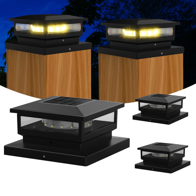 Cross-border solar column headlight with 8 LEDs, outdoor courtyard garden decorative lighting, suitable for 4x4x and 6x6 columns
