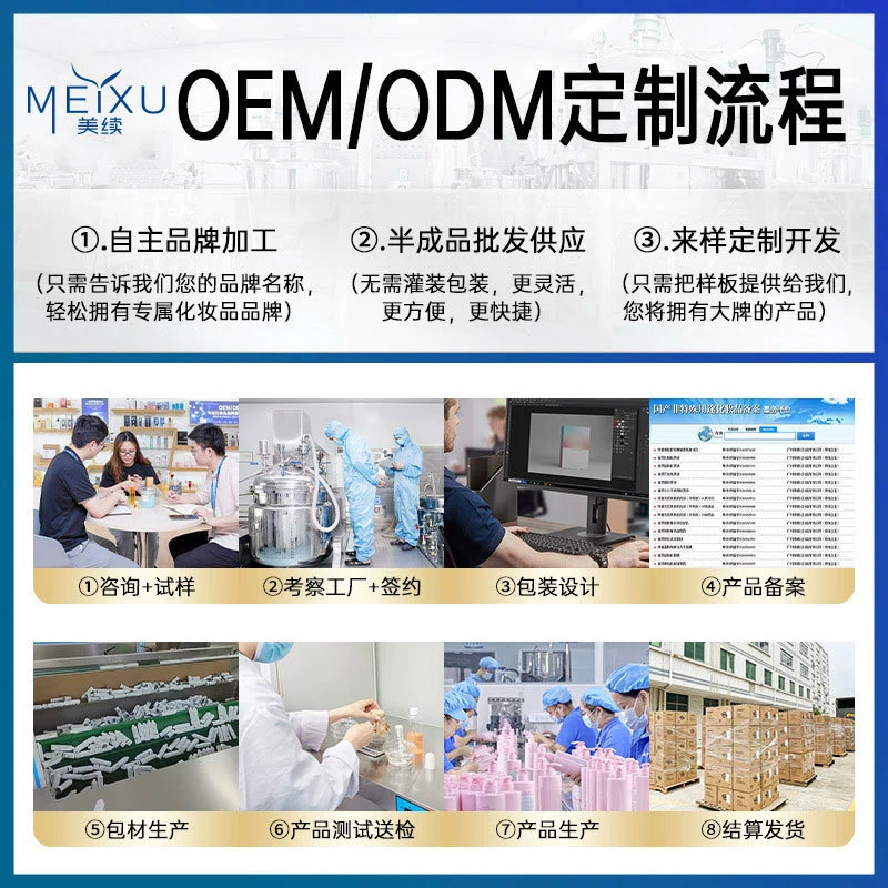 Meixu производство косметики и средств по уходу за кожей OEM/ODM: маски для лица, очищающие средства, эфирные масла, кремы для лица, водные эмульсии, эссенции.