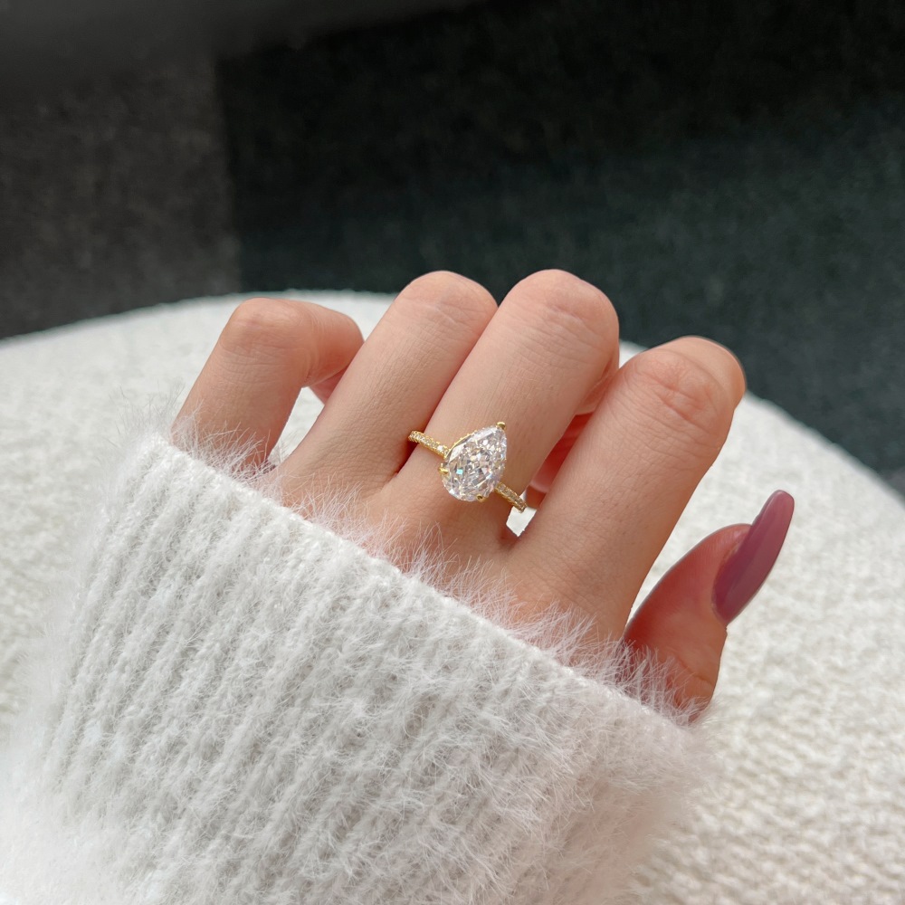 5, 6, 9 Ring Size 925 Sterling Silver Zircon Water Droplets Rings
