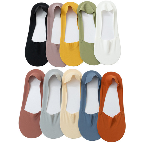 Boat socks for women in summer, non-slip, ice silk thin invisible socks, women's cotton bottom three-dimensional heel shallow mouth solid color socks