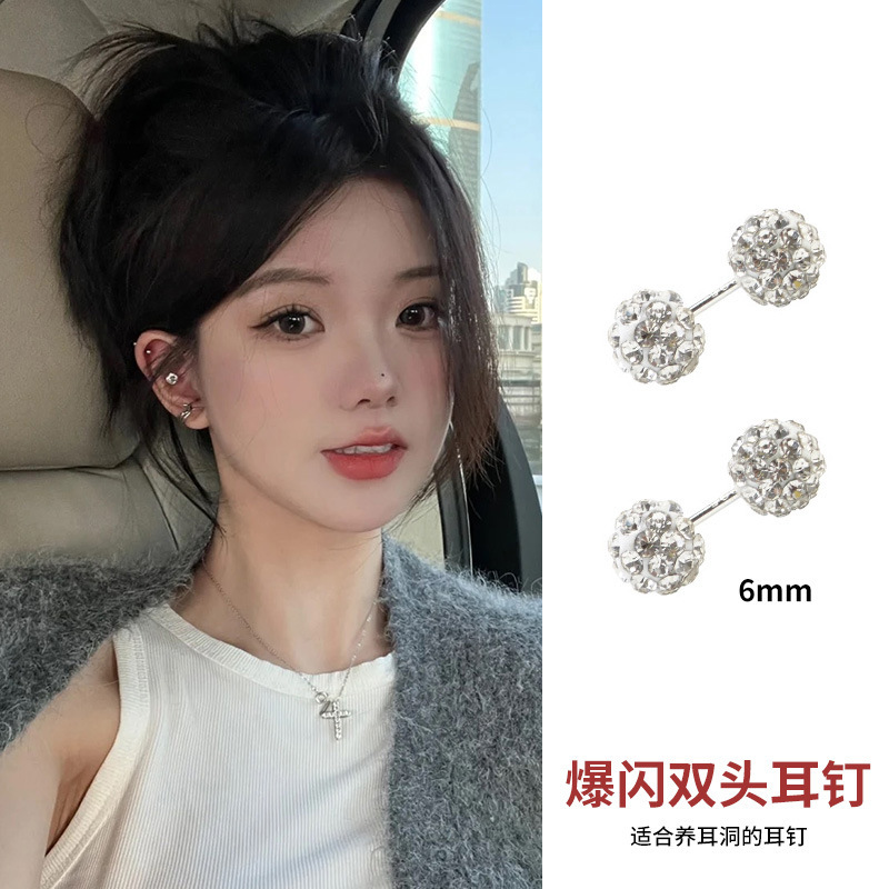 3#6mm 다이아몬드 볼 귀걸이 한 쌍