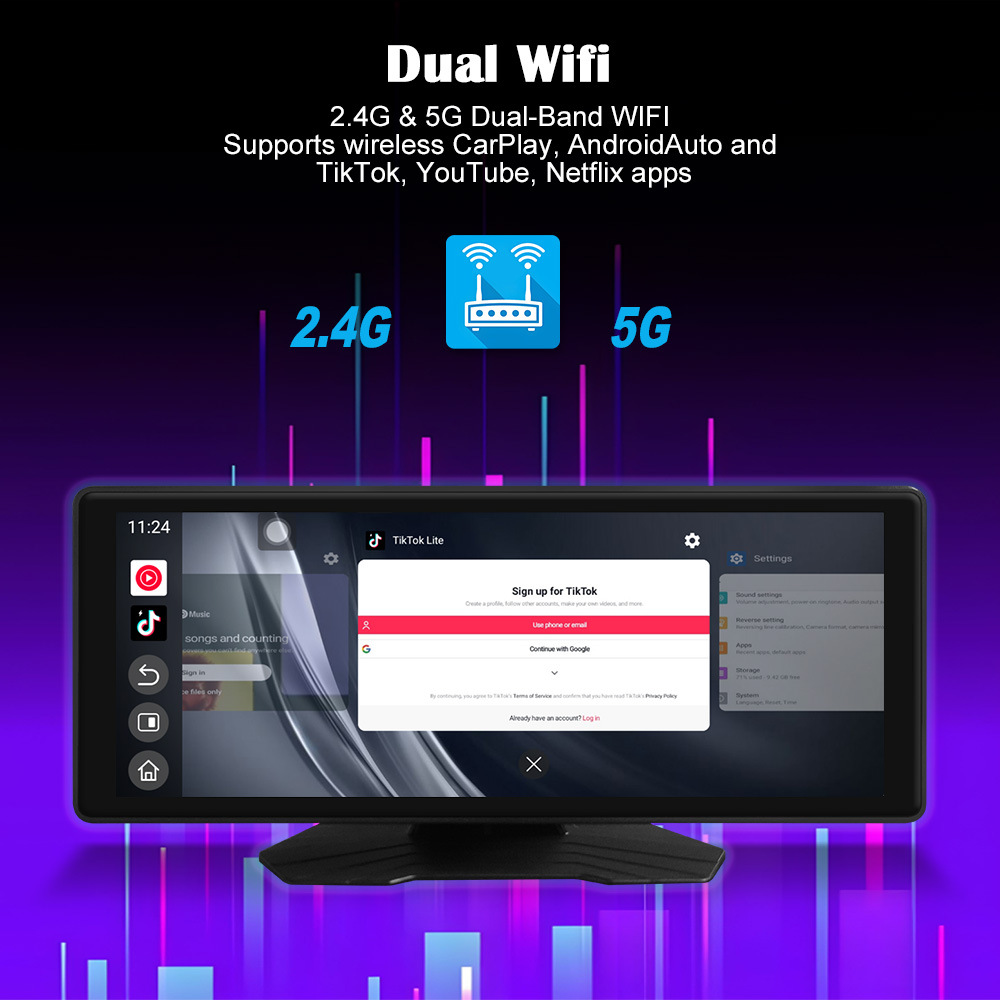 10.25inch Dual Wifi Dash Cam Wireless Carplay Smart Screen Android Car Navigation System
