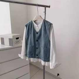 百搭叠穿牛仔马甲女春款宽松短款小个子无袖外套休闲一件包邮
