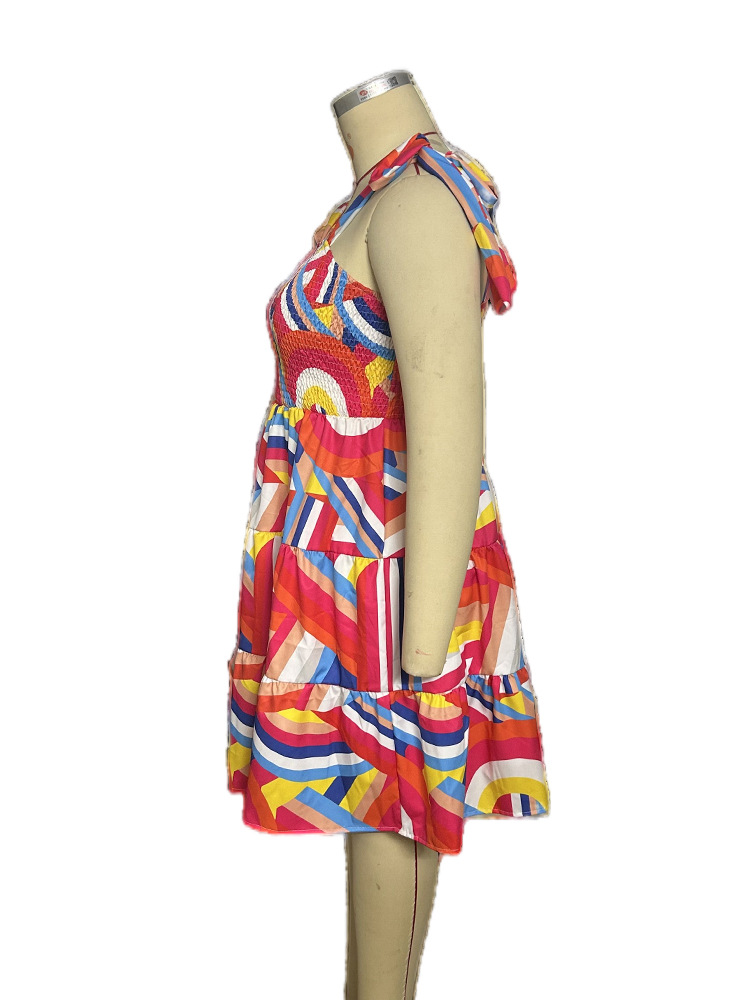 A-line Skirt Fashion Boat Neck Printing Sleeveless Printing Knee-length Daily display picture 2