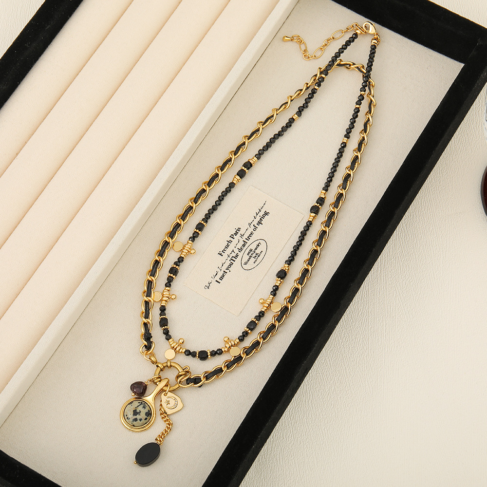 1 Piece Quantity Date, Tea Party Occasion Retro Geometric Natural Stone Copper Black Pointed Crystal Necklace In Bulk