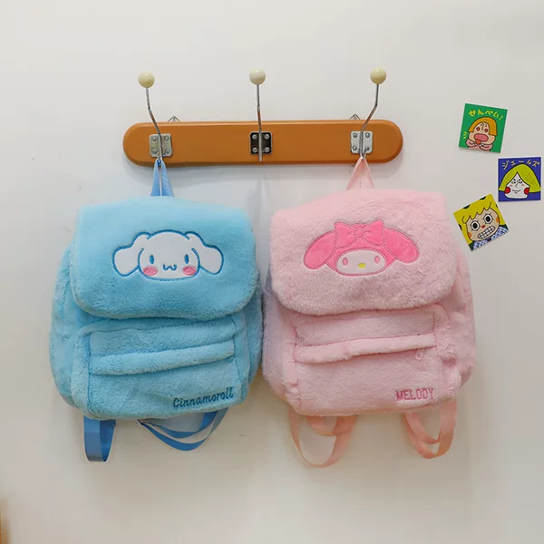Plush Backpack Large Casual New 2025 Sanrio Plush Flip Backpack Women's Large Capacity Cute School Bag