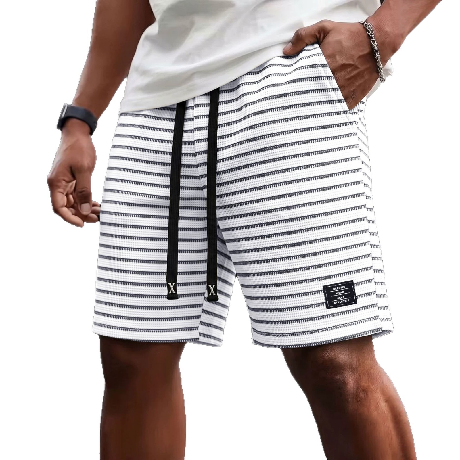 Men's Summer Sports Casual mid Length Striped Shorts American Style Trendy Loose Breathable Five Point Beach Pants_viptrois.com