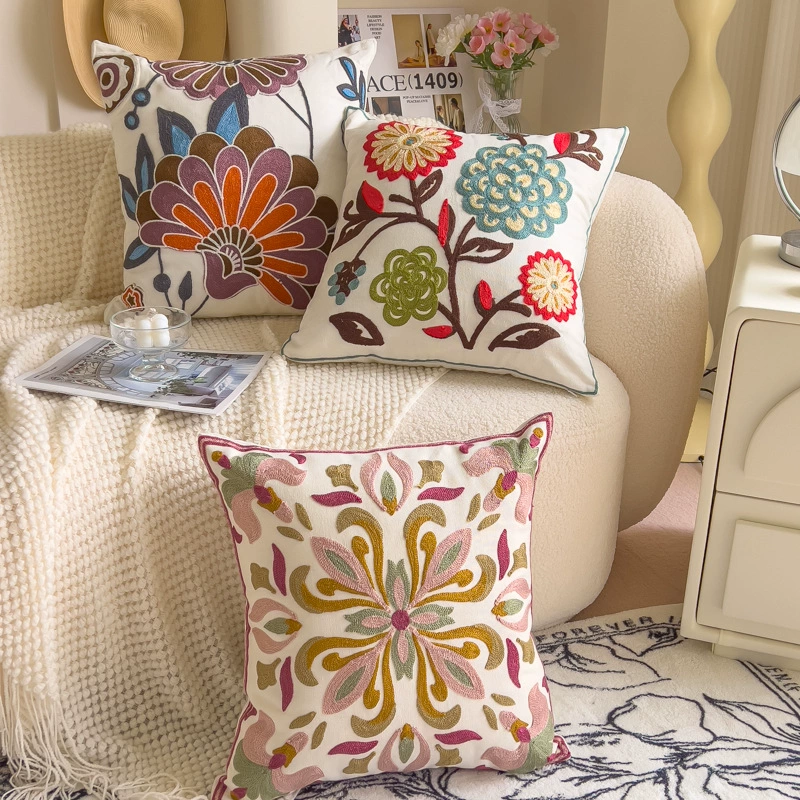 Towel, cloth for bed, tape, sofa, pillow, flowered, with embroidery