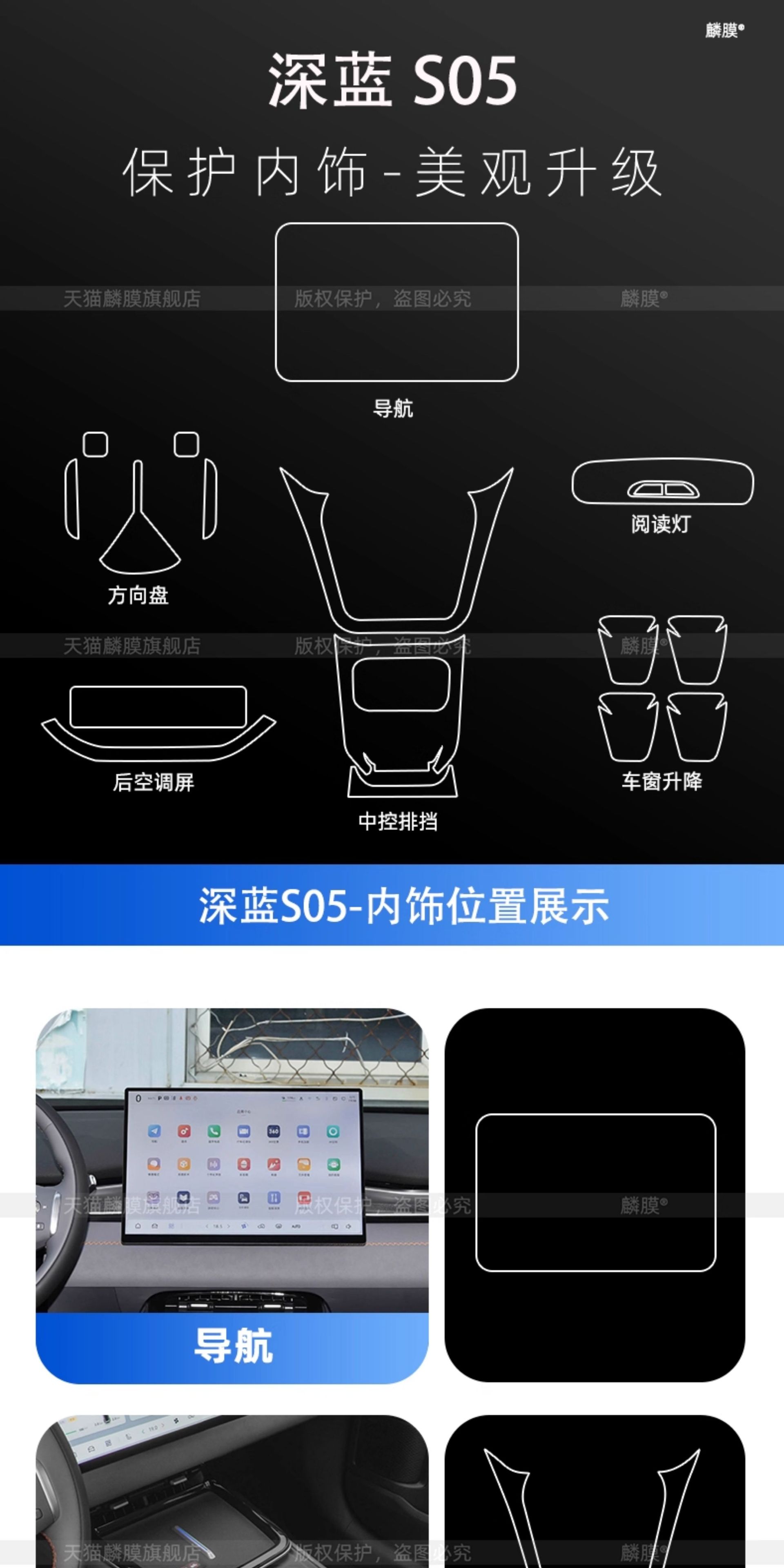 Suitable for 26 Changan Dark Blue S05 Interior Protective Film Central Control Sticker Navigation Screen Tempered Film Accessories Modification