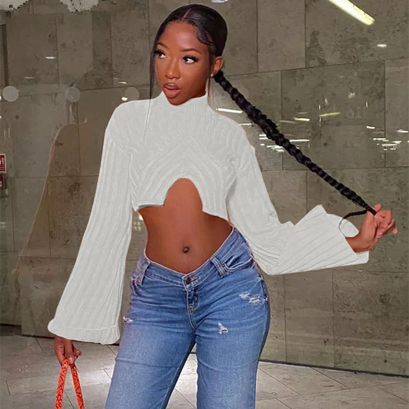 Damen Casual Einfach Laangärmlech Ronn Ausschnëtt Klassesch Skinny Onregelméisseg Halter Midi Top_voghion.com