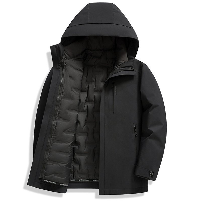 Three-In-One Goose down Jacket for Men, Warm Mid-Length Jacket with Removable Liner, Middle-Aged and Elderly Dad's Casual down Jacket for Men