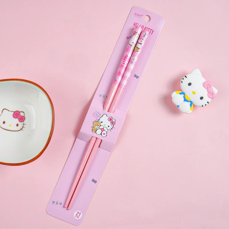 산리오 정품 귀여운 만화 소녀의 심장 부드러운 자연 대나무 나무 비 슬립 가정용 젓가락 식기 높은 모양 귀여운