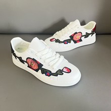 潮流韩版小白鞋刺绣玫瑰花男鞋高颜值百搭新款高级复古休闲板鞋