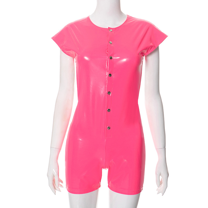 Women Backless Slim Fit Faux Leather Flying Sleeves Casual Romper