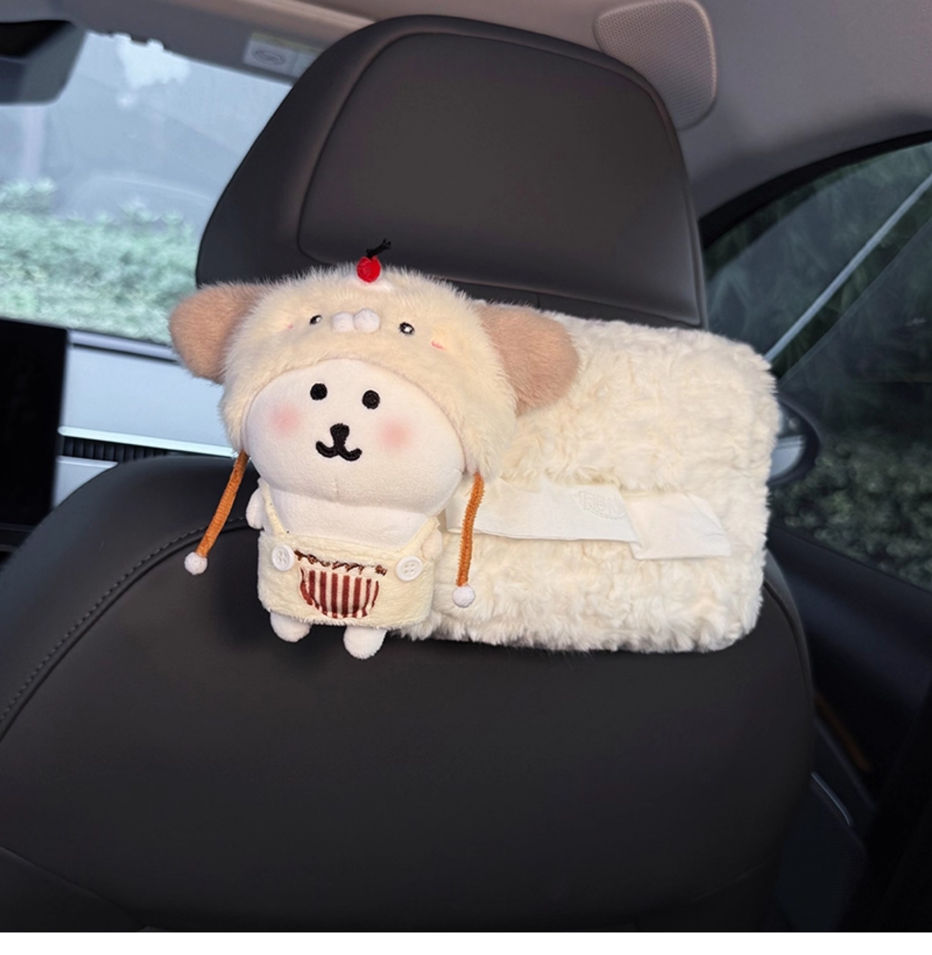 Cute Doll Car Tissue Box, 2025 New Model, Hanging on the Rear Headrest of the Car, High-End Style for Women