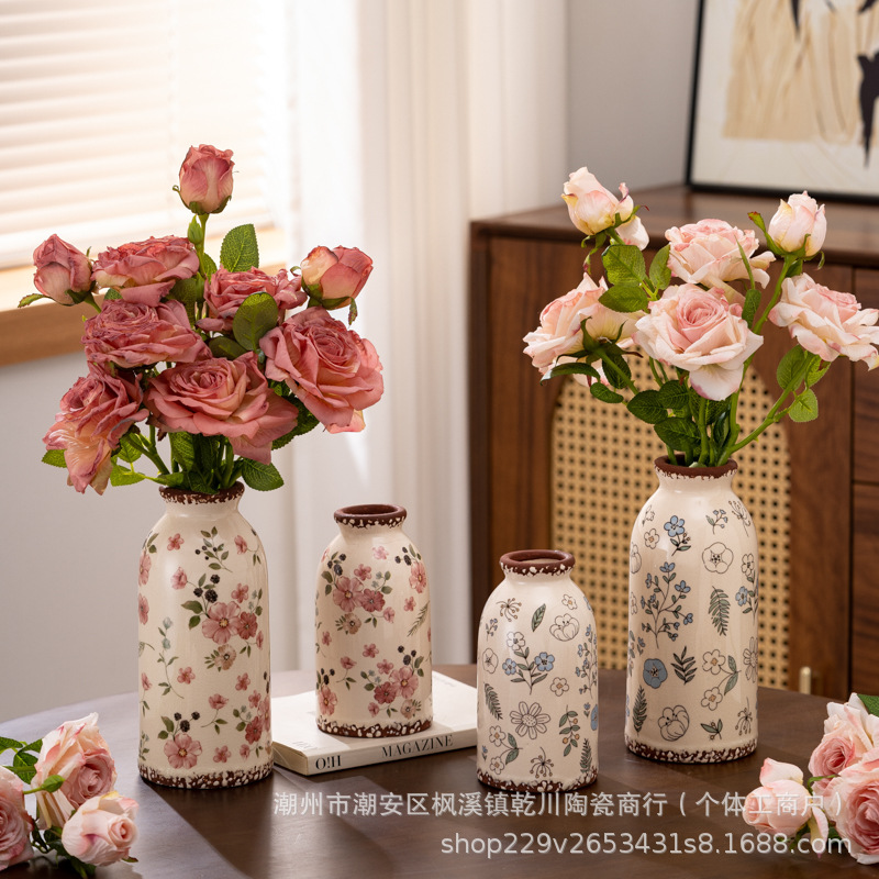 Retro Ceramic Vase Ornaments, Living Room Flower Arrangements, Accessible Luxury, High-End Flower Arrangements, Dried Flowers, Creative Decorations, Hydroponics