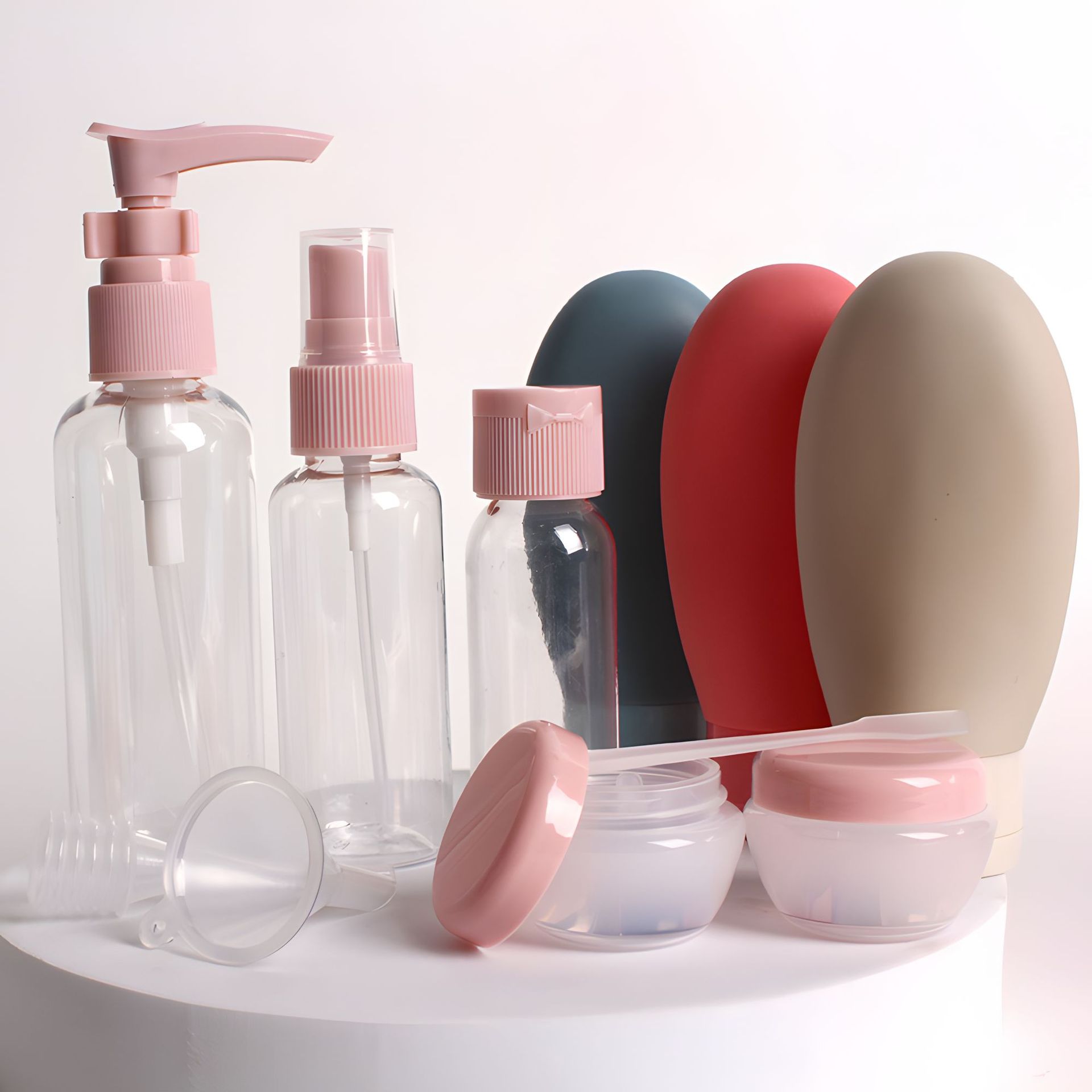 Juego de viaje de subembotellado, botella de cosméticos, botella de plástico, botella de loción, botella de champú, botella de spray, juego de once piezas