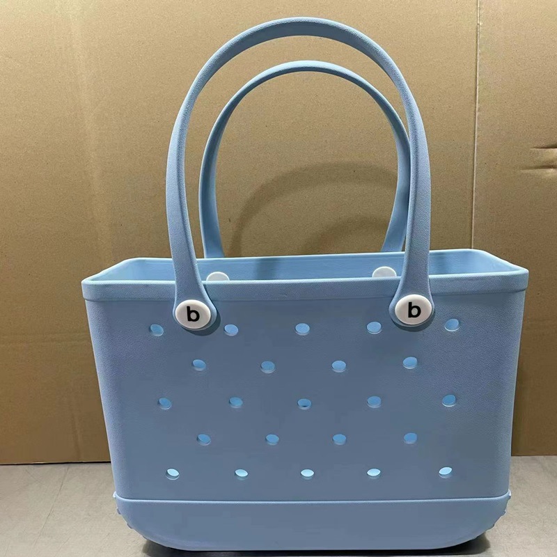 En stock EVA bolsa de playa moda al aire libre impresión agujero bolso de almacenamiento bolsa grande de las mujeres cesta Satchel