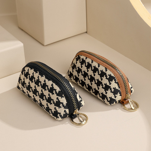 New type of sparrow grain women's small wallet card holder integrated multi-purpose high-end small storage bag zipper retro key holder