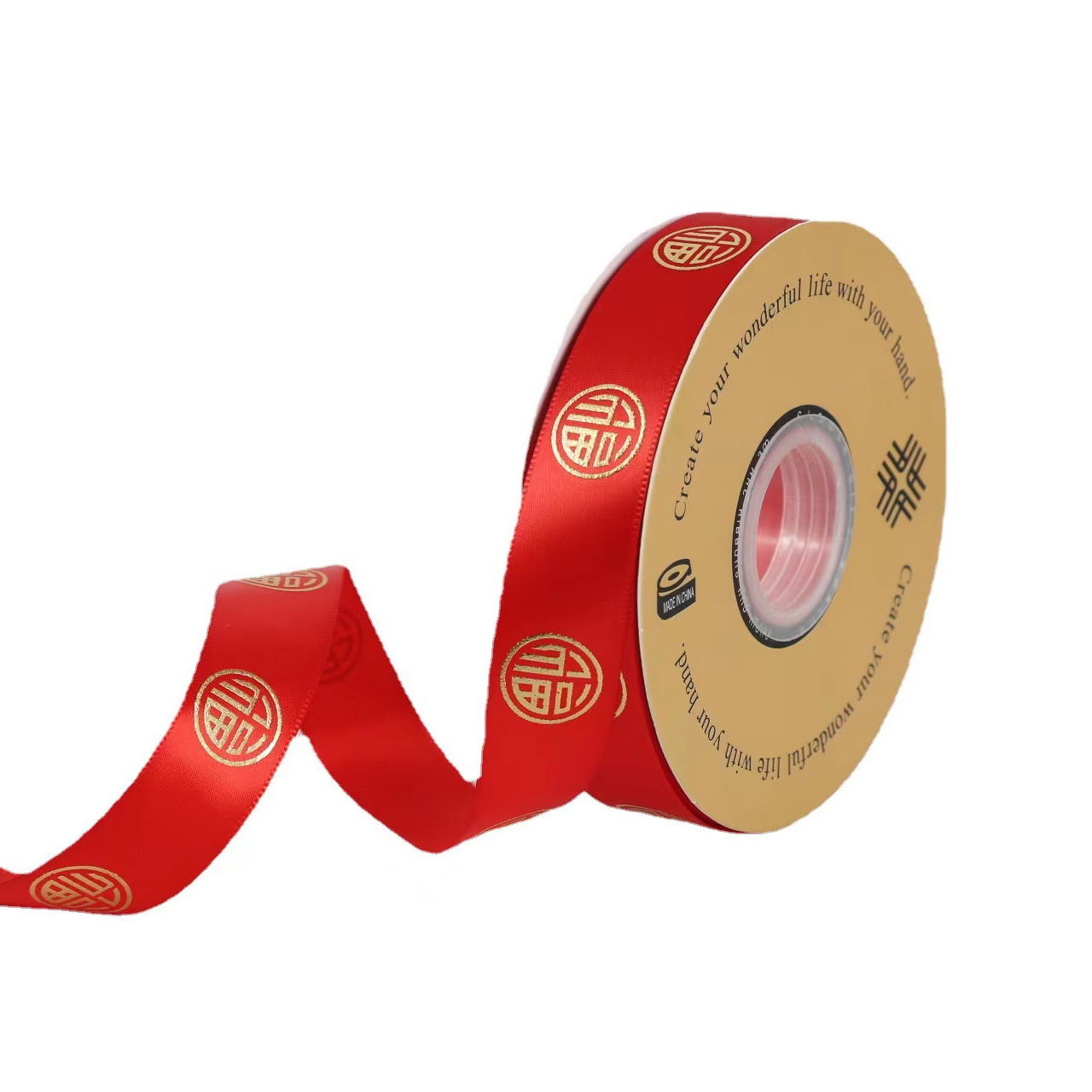 2.5CM Fufu estampado cinta rojo Año Nuevo regalo de mano de flores materiales de embalaje cinta al por mayor