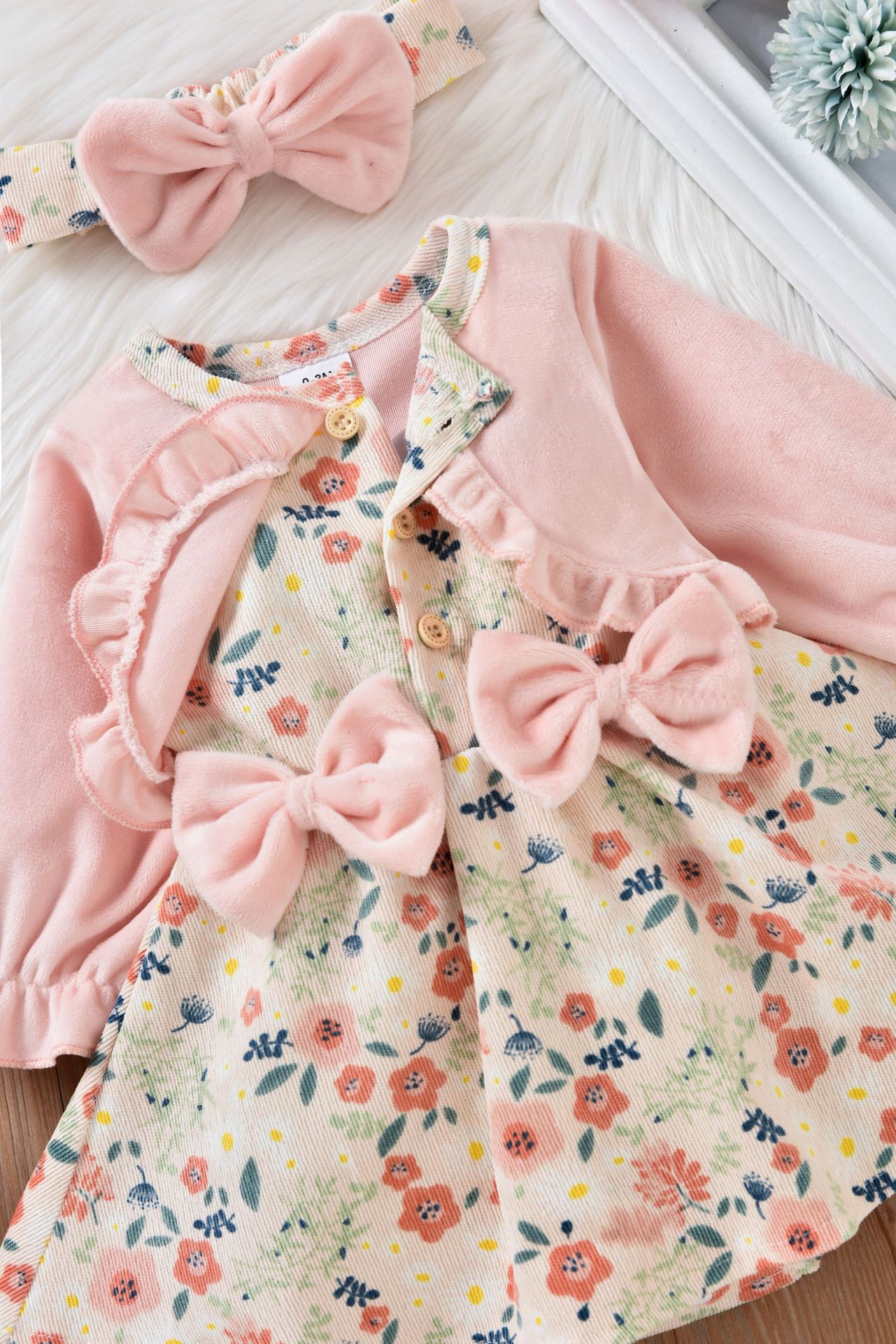 Daily Occasion Round Neck Neckline Flower Pattern Fashion Flower Printing Cotton Blend Girls Clothing Sets