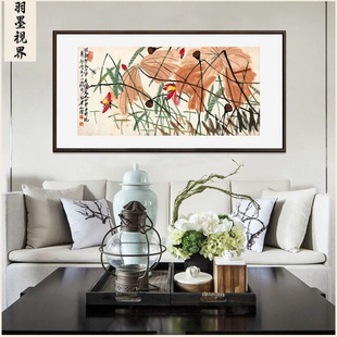 Qi Baishi Lotus and Dragonfly Painting Chinese Style Freehand Flower and Bird Pattern Frameless High-Definition Reproduction on Xuan Paper Calligraphy and Painting Heart