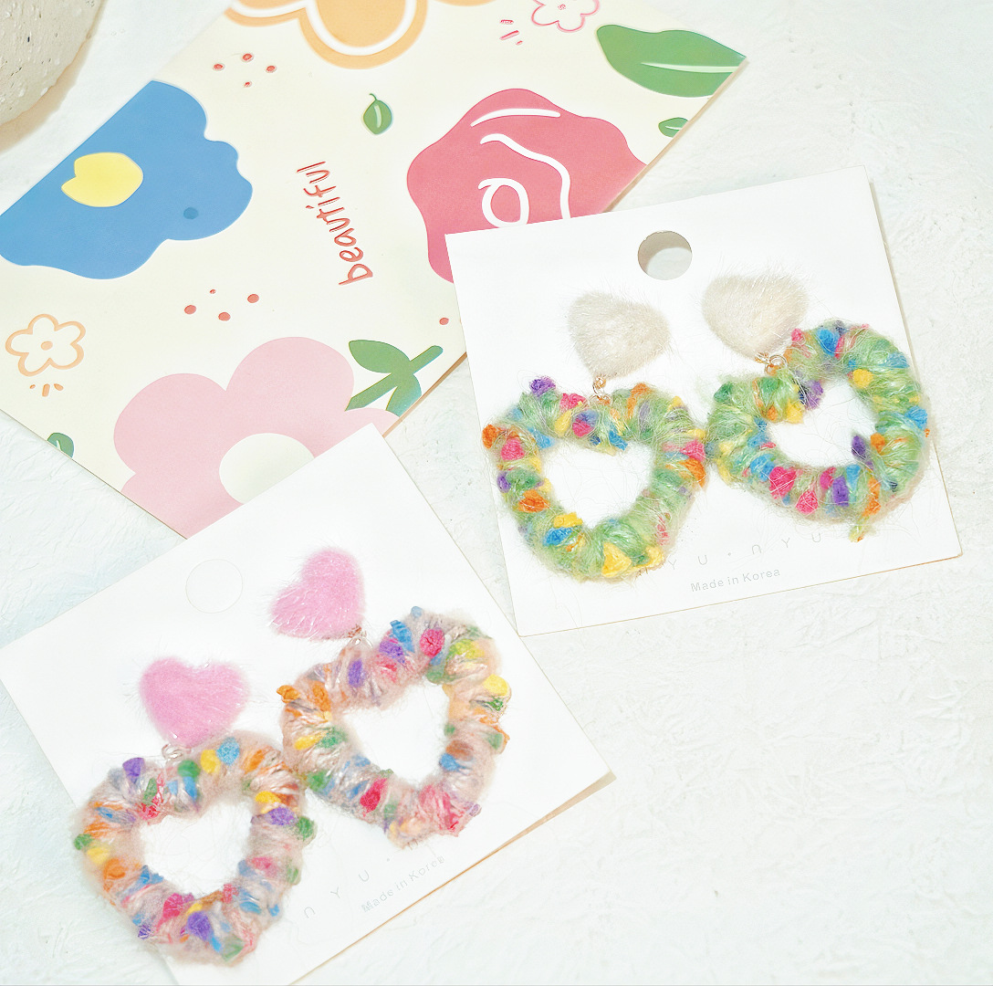 wrapped plush heart earrings new trend sweet and cute earrings temperament versatile heart shaped ear clips_voghion.com