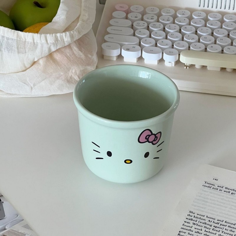 インスタイルブラックレザーktセラミックカップマグホームコーヒーカップクリームハローキティガールハートカップ|undefined