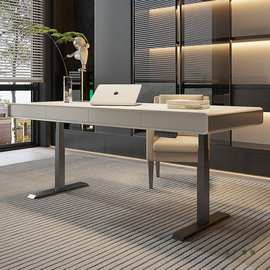 意式轻奢实木智能电动可升降书桌客厅家用大长桌子双人办公电脑桌