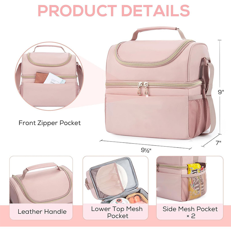 Amazon nuevo paquete de almuerzo doble compartimiento bolsa de almuerzo para mujeres aislamiento caja de almuerzo bolsa refrigerada adecuada para picnic de trabajo