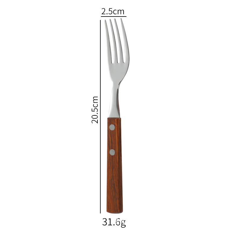 メーカー卸売り304ステンレスナイフフォークスプーン日本式花梨木柄西食器セットステーキナイフフォーク木箸|undefined