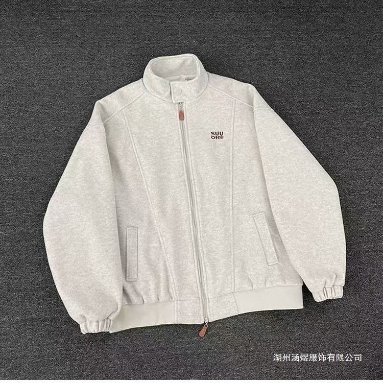 美式毛呢外套男重磅潮牌字母刺绣上衣解构立领宽松休闲棒球服夹克