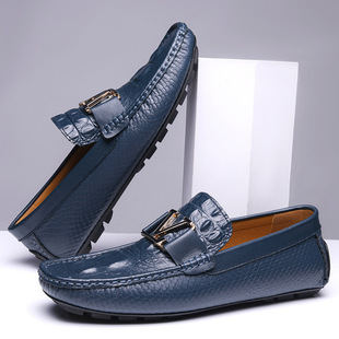 Spring and Summer Live Online Celebrous TikTok Men's Crocodile Bean Shoes Explosions Genuine Leather Driving Men's Shoes Casual Leather Shoes