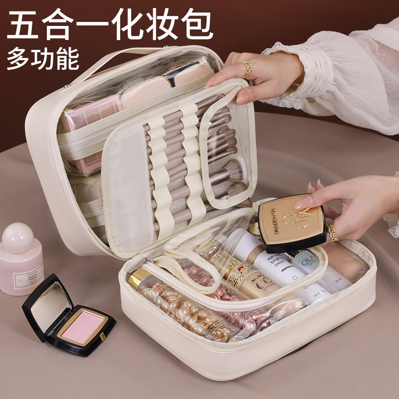 Cinco en uno portátil multifuncional pu bolsa de maquillaje al por mayor mujer portátil de gran capacidad alta sensación de maquillaje caja un lote