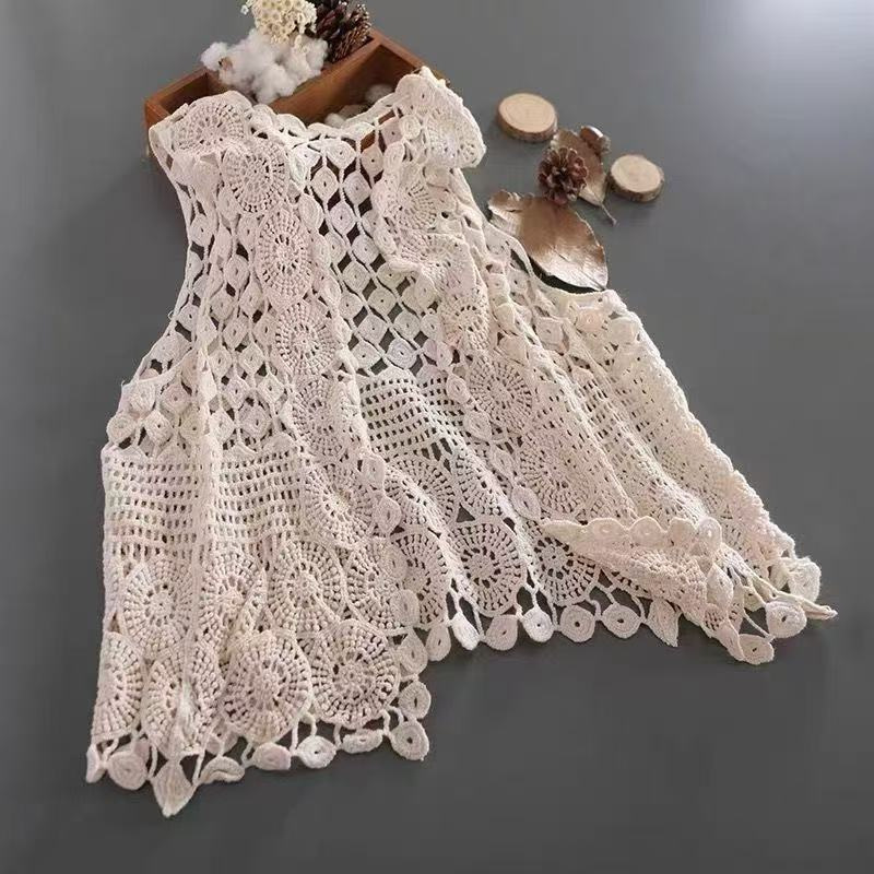 Retro Crochet Vest for Women, New Style Knitted Cardigan, Spring and Summer Hollow-Out Buttonless Cardigan Vest