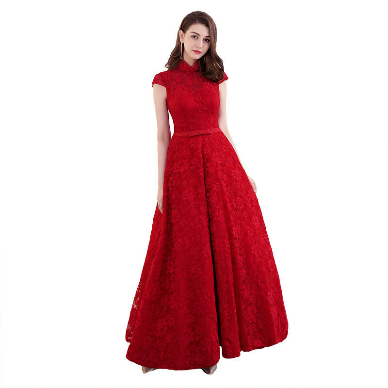 Comercio exterior europeo y americano Amazon AliExpress deseo nuevo encaje retro elegante collar de pie vestido de noche vestido de banquete de boda