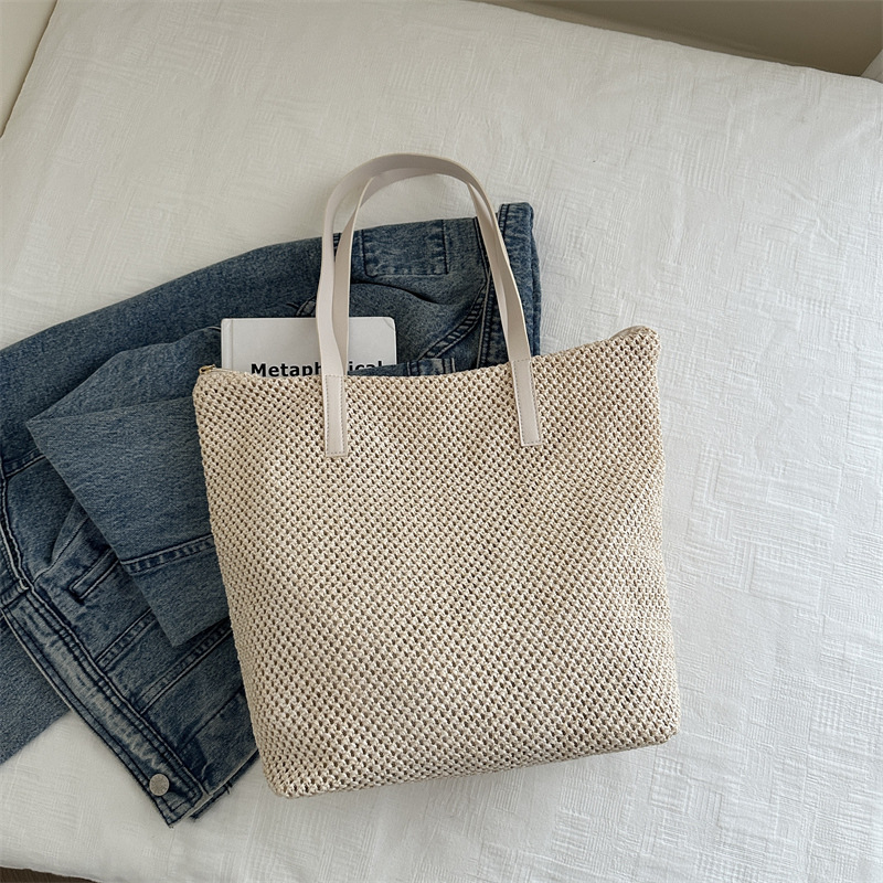 Bolso tejido de paja para mujer de gran capacidad 2024 nuevo estilo de verano casual de un solo hombro bolso de viaje bolso tejido bolso de playa junto al mar