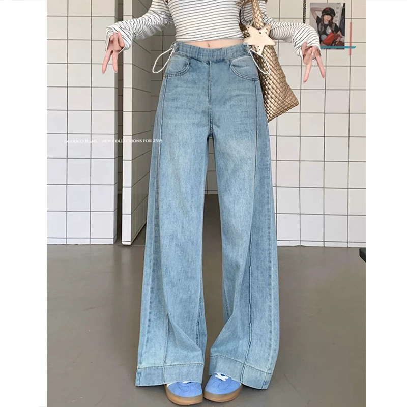 Светло-голубые джинсы-клеш для беременных, осень-зима 2025, новый стиль, широкие брюки с драпировкой, брюки со шнурком.