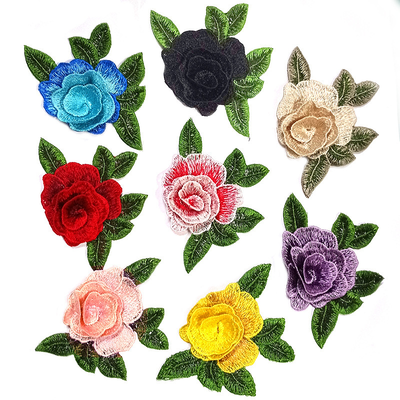3pcs Embroidered rose flowers patch for evening dance dress heavy industry yarn-dyed embroidery embroidered roses DIY lace accessories