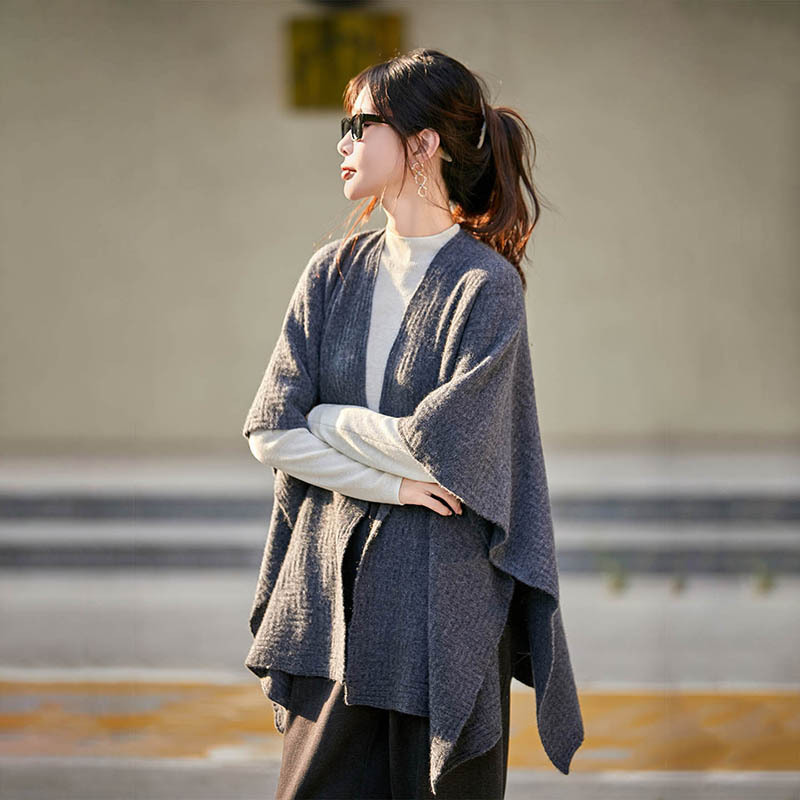 2025款不规则设计感斗篷针织围巾女休闲百搭洋气回字纹羊毛大披肩|undefined