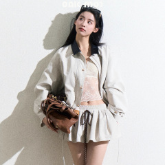 【意法】韩系撞色拼接短风衣外套女小个子2025早春新款高级感大衣