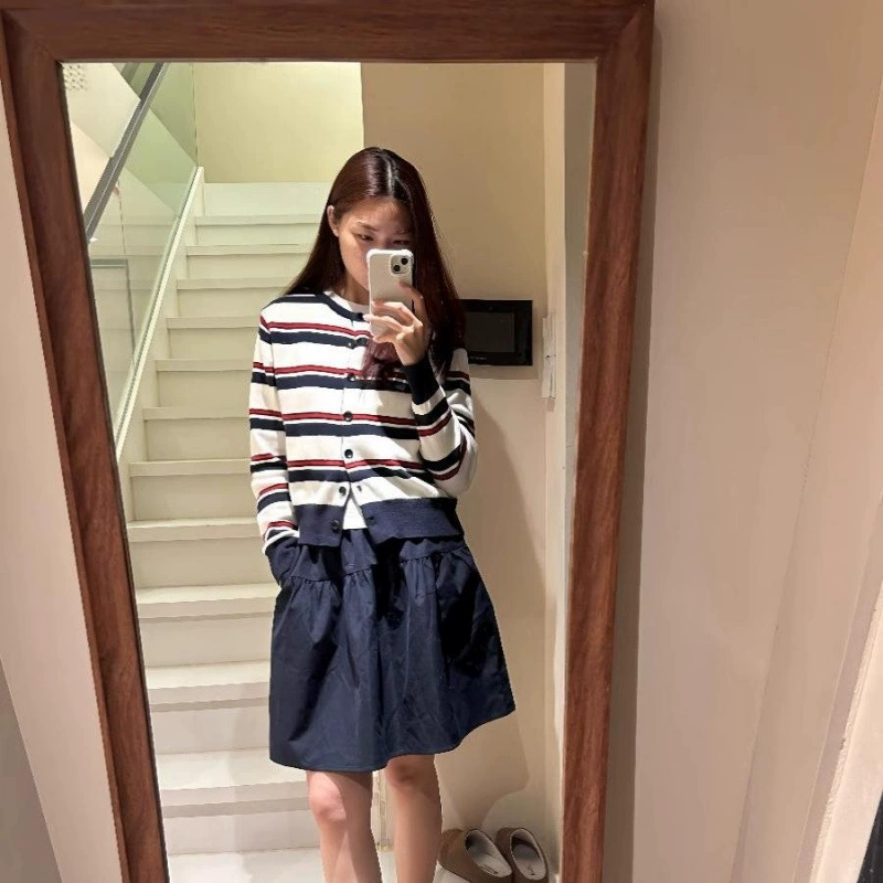 Весенний тонкий ретро-кардиган в полоску, корейский студенческий стиль, ленивый стиль, свитер с круглым вырезом, топ для женщин 2025 года