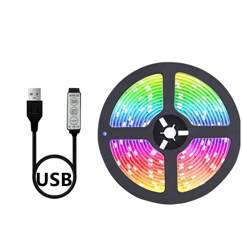 LED-лента RGB 5050, USB 5V низкое напряжение, синхронизация музыкой через Bluetooth, варианты длины/плотности
