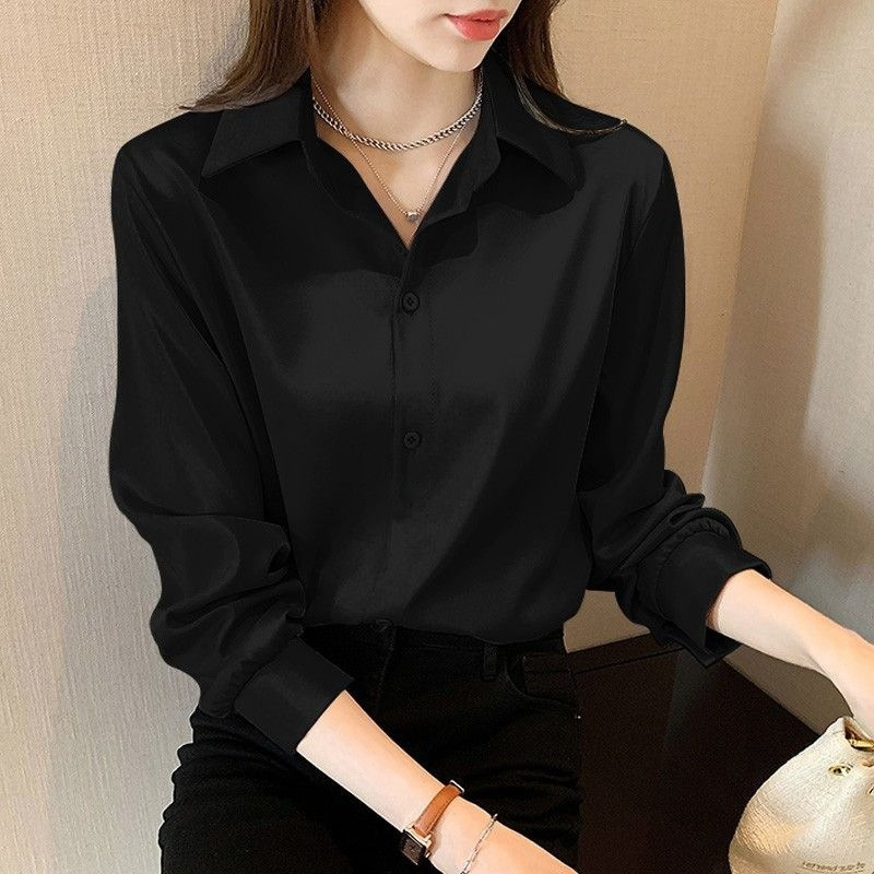 Black Shirt Women's Long Sleeve Spring and Autumn New Design Sense Niche plus size Loose Top Stylish Fashion Professional Shirt