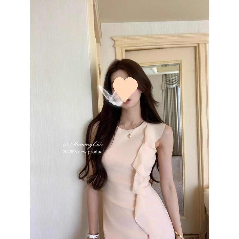 Merlena Pure Desire 不規則な夏の新しいスタイルのフリル優しいプリーツノースリーブベストヒップカバードレススカート|undefined